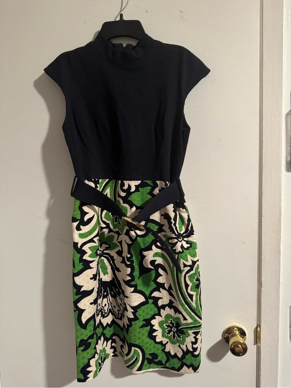 Milly Black Top with Green and Cream Floral Midi Skirt